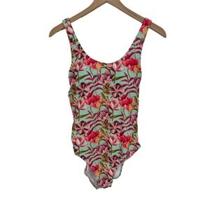 Nicole Miller Leafs Print One Piece Swimsuit Womens Medium Scoop Neck Beach NWT